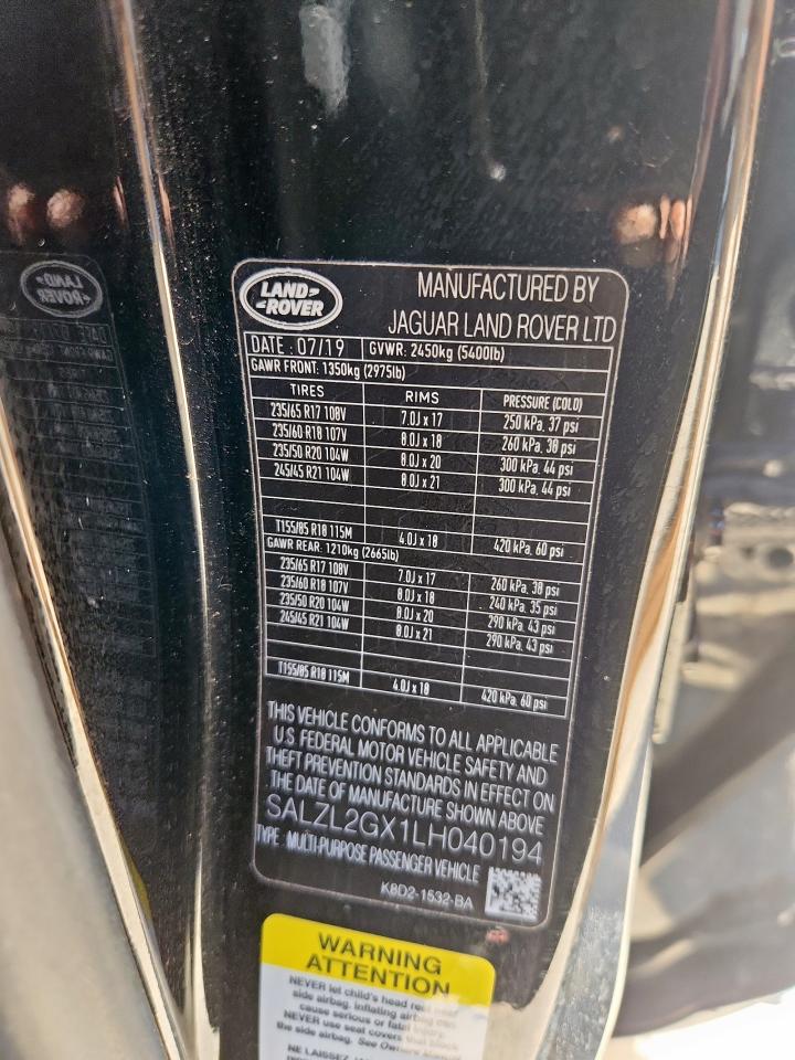 2020 Land Rover Range Rover Evoque Se VIN: SALZL2GX1LH040194 Lot: 90579835