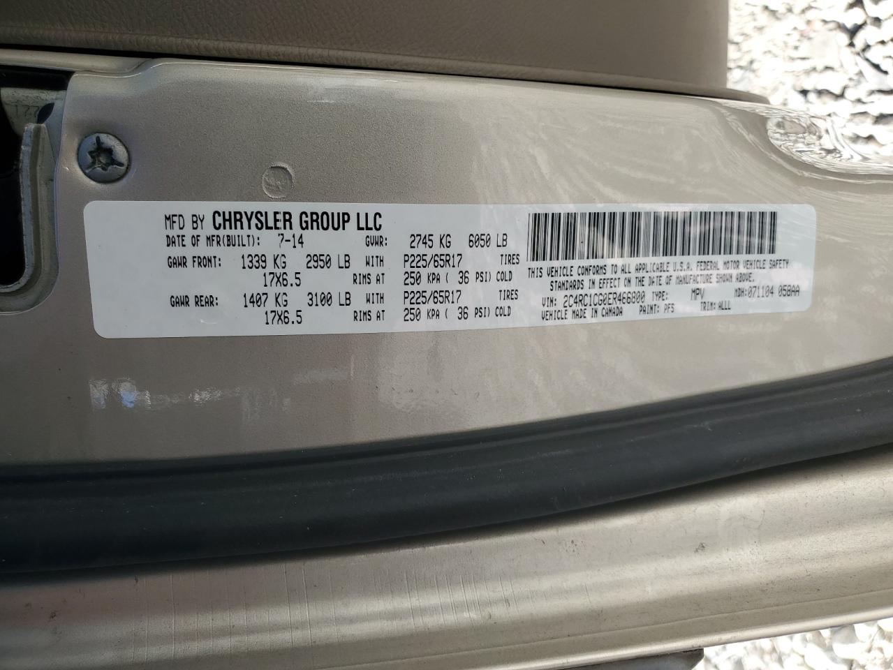 2014 Chrysler Town & Country Touring L VIN: 2C4RC1CG0ER466800 Lot: 84952395