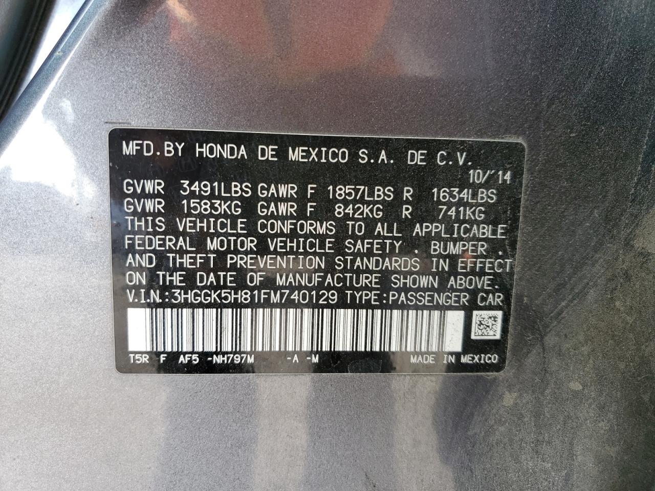 2015 Honda Fit Ex VIN: 3HGGK5H81FM740129 Lot: 86853155