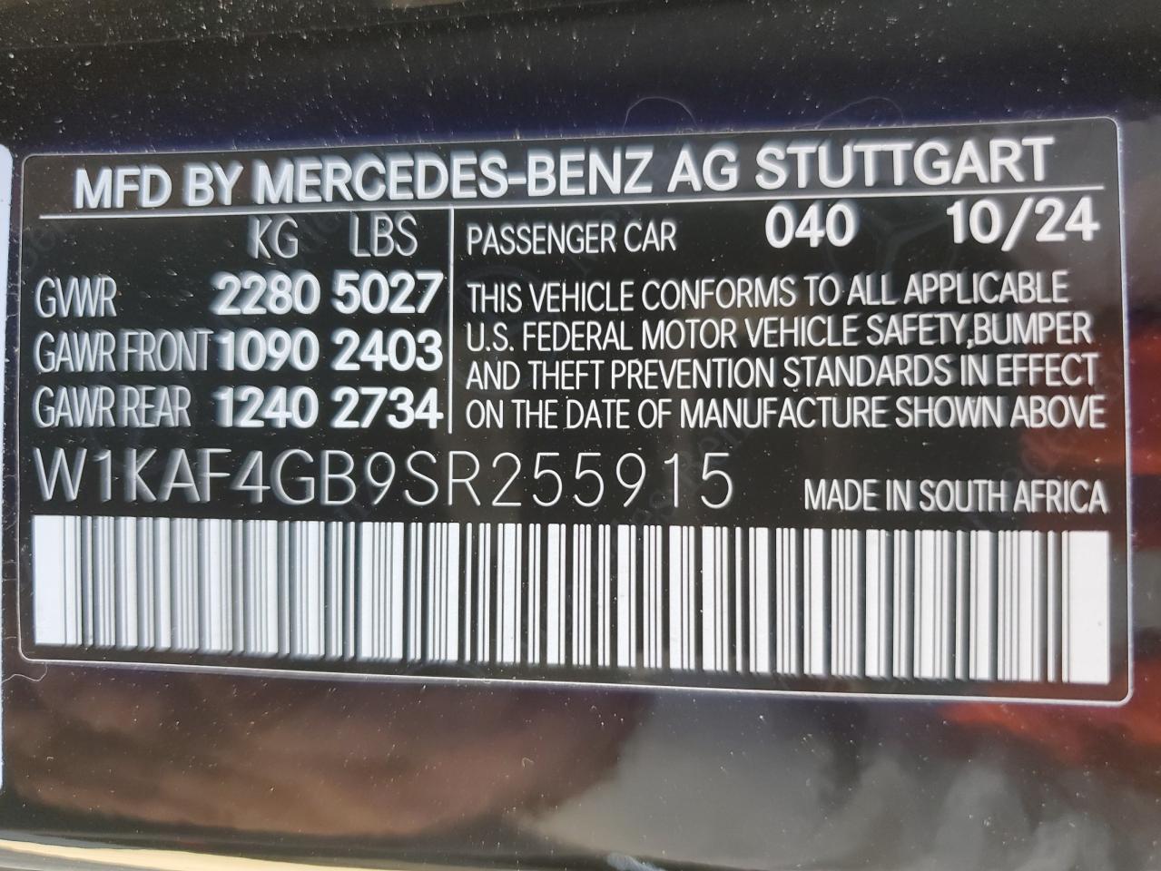 2025 Mercedes-Benz C 300 VIN: W1KAF4GB9SR255915 Lot: 86113255