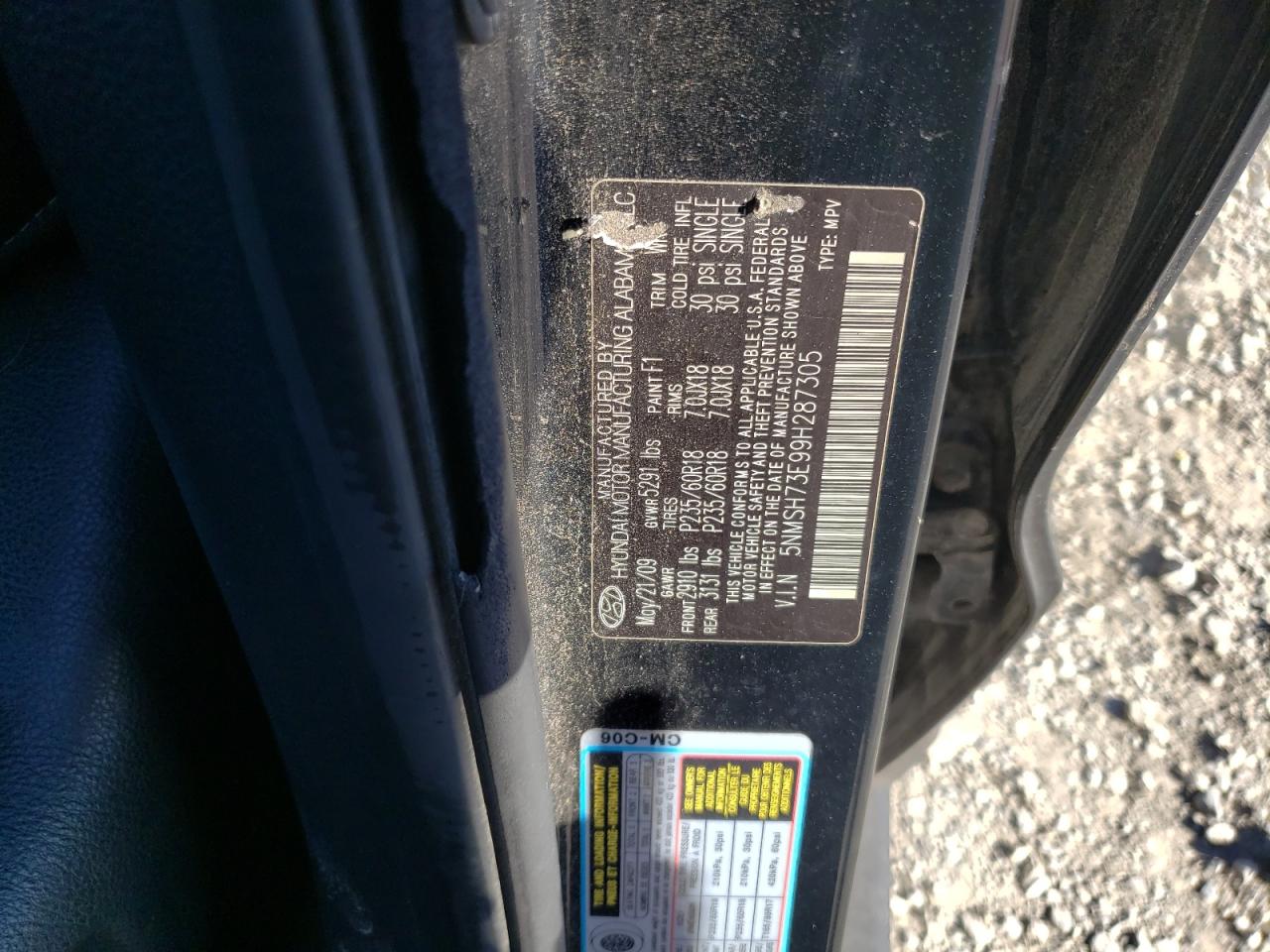 2009 Hyundai Santa Fe Se VIN: 5NMSH73E99H287305 Lot: 81862255