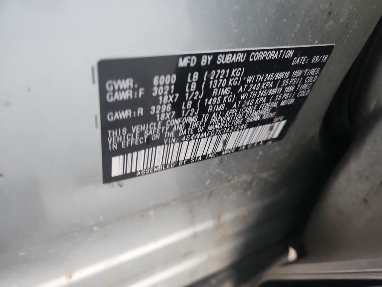 2019 Subaru Ascent Premium VIN: 4S4WMAFD7K3427266 Lot: 82479385