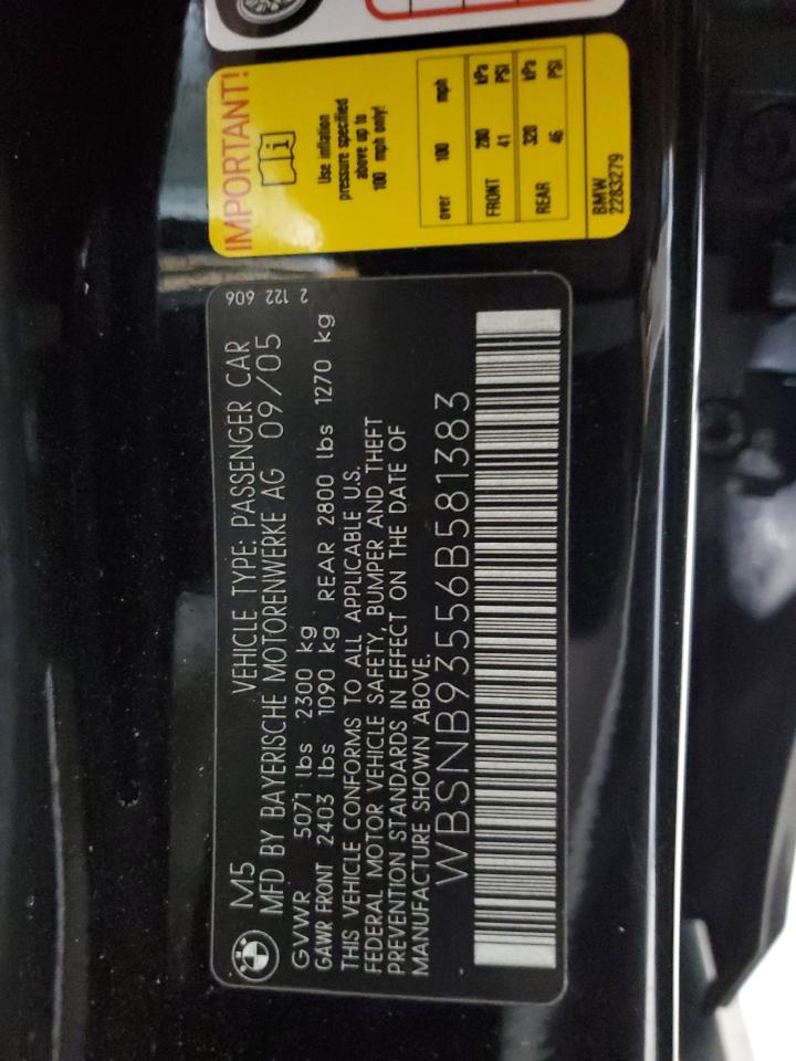 2006 BMW M5 VIN: WBSNB93556B581383 Lot: 82757805