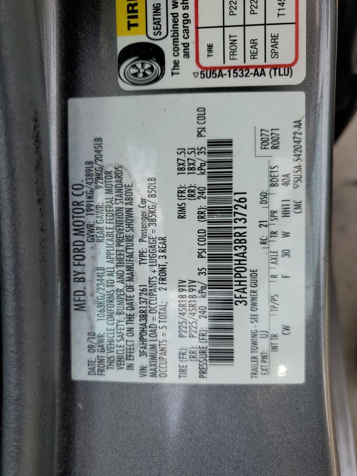 2011 Ford Fusion Se VIN: 3FAHP0HA3BR137261 Lot: 82616355