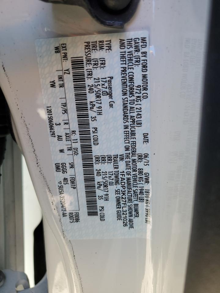 2015 Ford Focus Se VIN: 1FADP3K27FL321026 Lot: 86809455