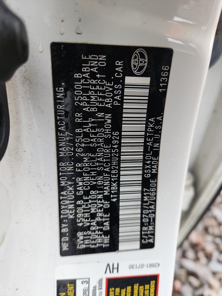 2017 Toyota Avalon Xle VIN: 4T1BK1EB2HU254926 Lot: 90006355