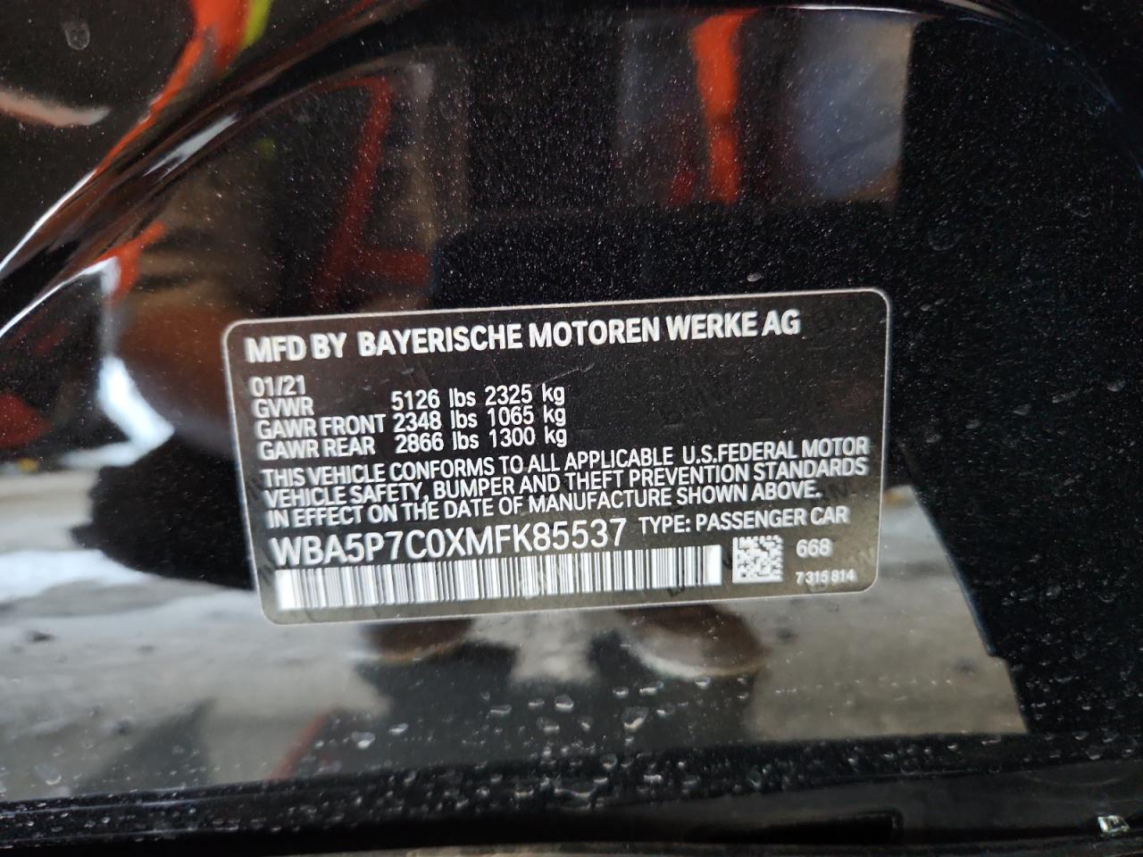 2021 BMW 330E VIN: WBA5P7C0XMFK85537 Lot: 82641935