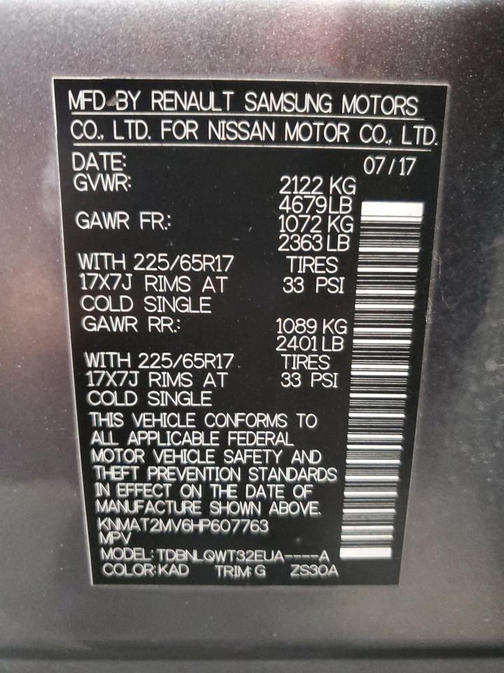 2017 Nissan Rogue S VIN: KNMAT2MV6HP607763 Lot: 81999735