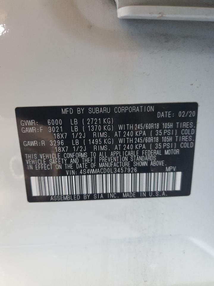 2020 Subaru Ascent Premium VIN: 4S4WMACD0L3457926 Lot: 86466735