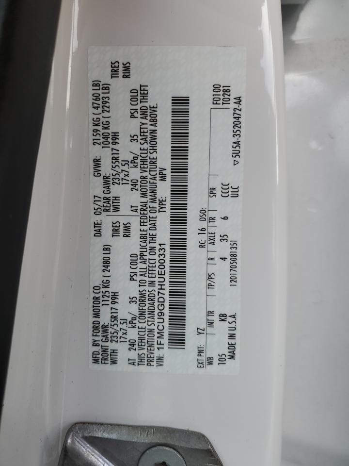 2017 Ford Escape Se VIN: 1FMCU9GD7HUE00331 Lot: 90237605