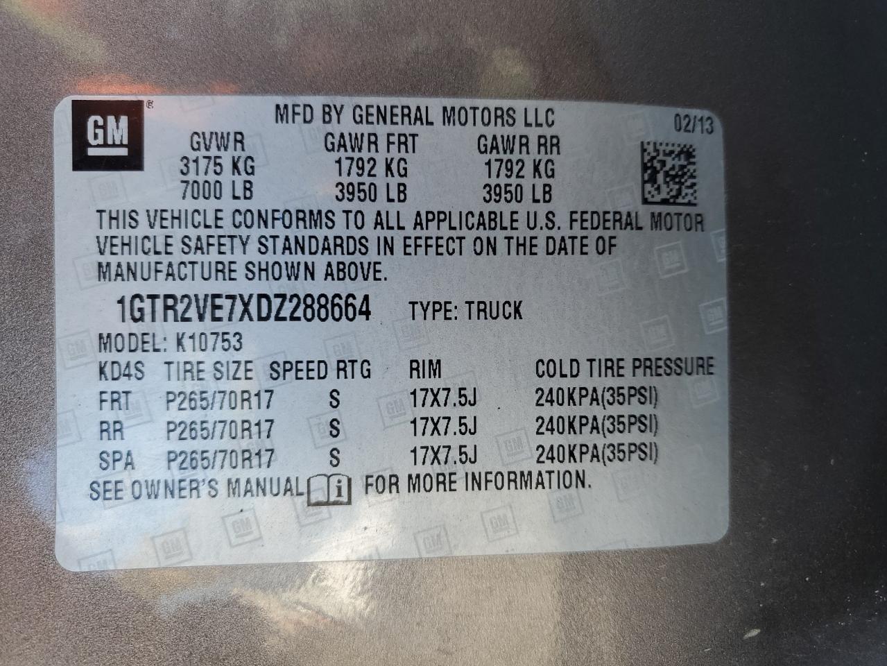 2013 GMC Sierra K1500 Sle VIN: 1GTR2VE7XDZ288664 Lot: 89510535