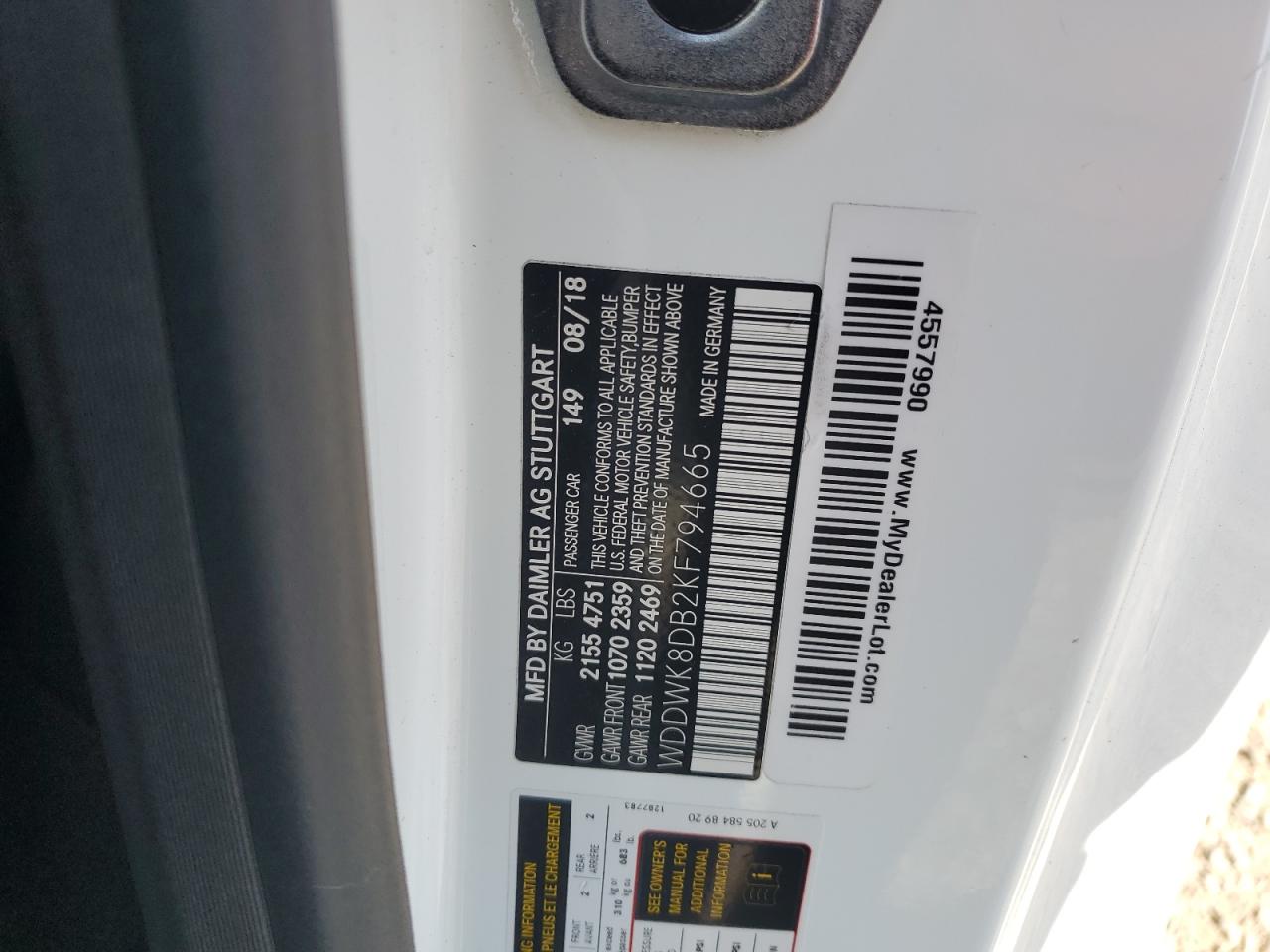 2019 Mercedes-Benz C 300 VIN: WDDWK8DB2KF794665 Lot: 82730725