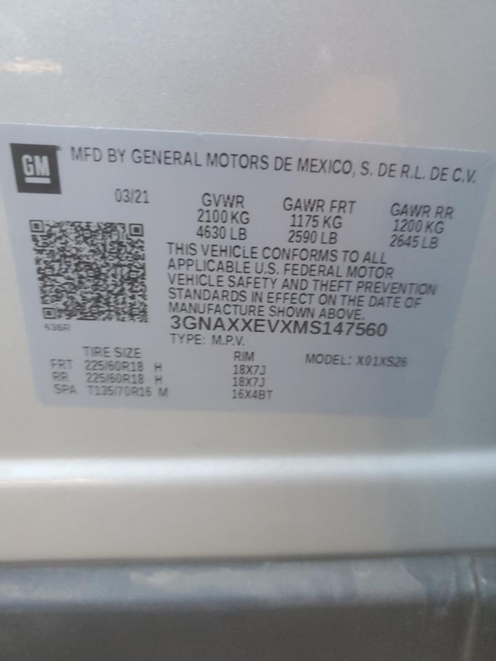 2021 Chevrolet Equinox Pr VIN: 147560 Lot: 86638895