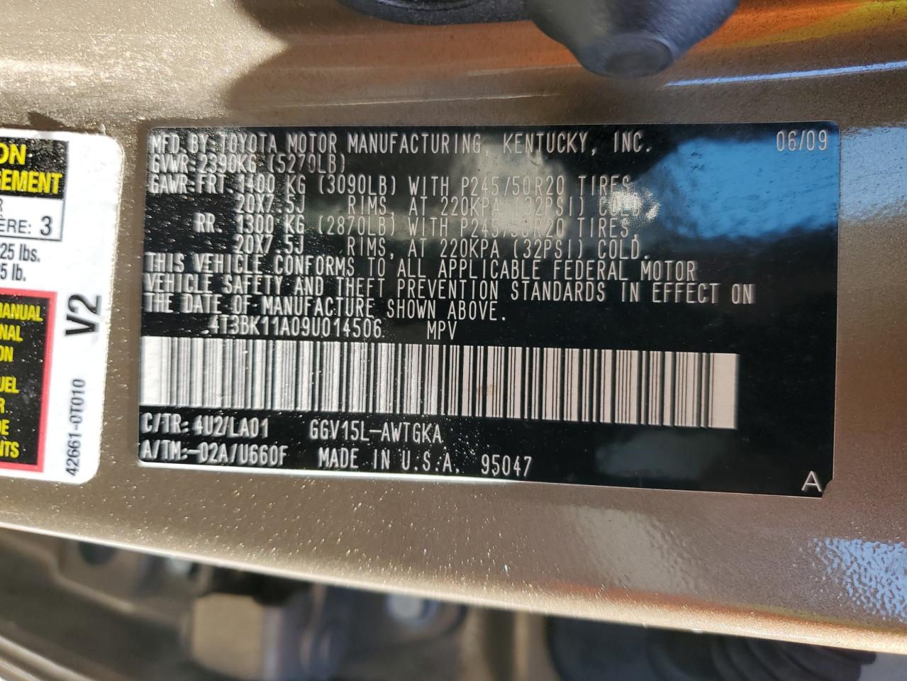 2009 Toyota Venza VIN: 4T3BK11A09U014506 Lot: 85339615