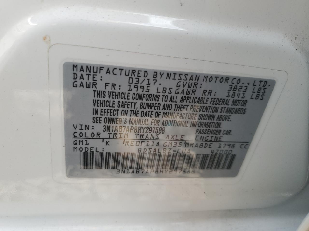 2017 Nissan Sentra S VIN: 3N1AB7AP8HY297588 Lot: 81865255