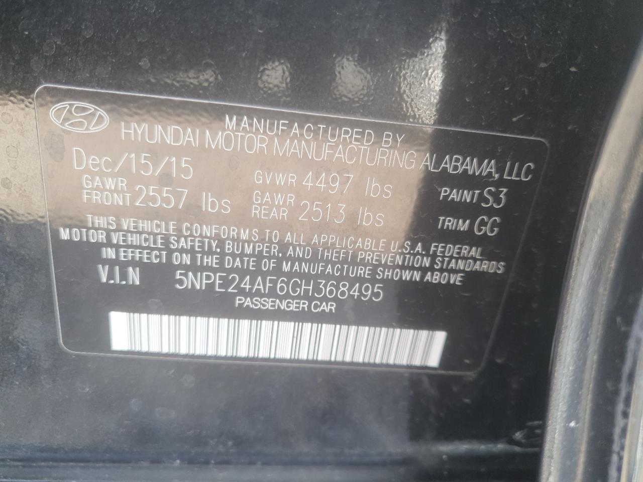 2016 Hyundai Sonata Se VIN: 5NPE24AF6GH368495 Lot: 85324285