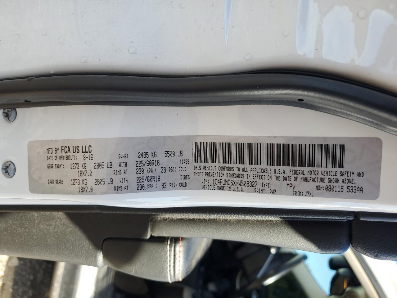 2017 Jeep Cherokee Latitude VIN: 1C4PJMCSXHW509327 Lot: 86827665