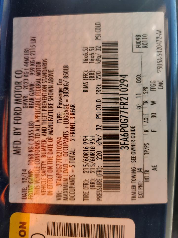 2015 Ford Fusion S VIN: 3FA6P0G77FR210294 Lot: 81973085