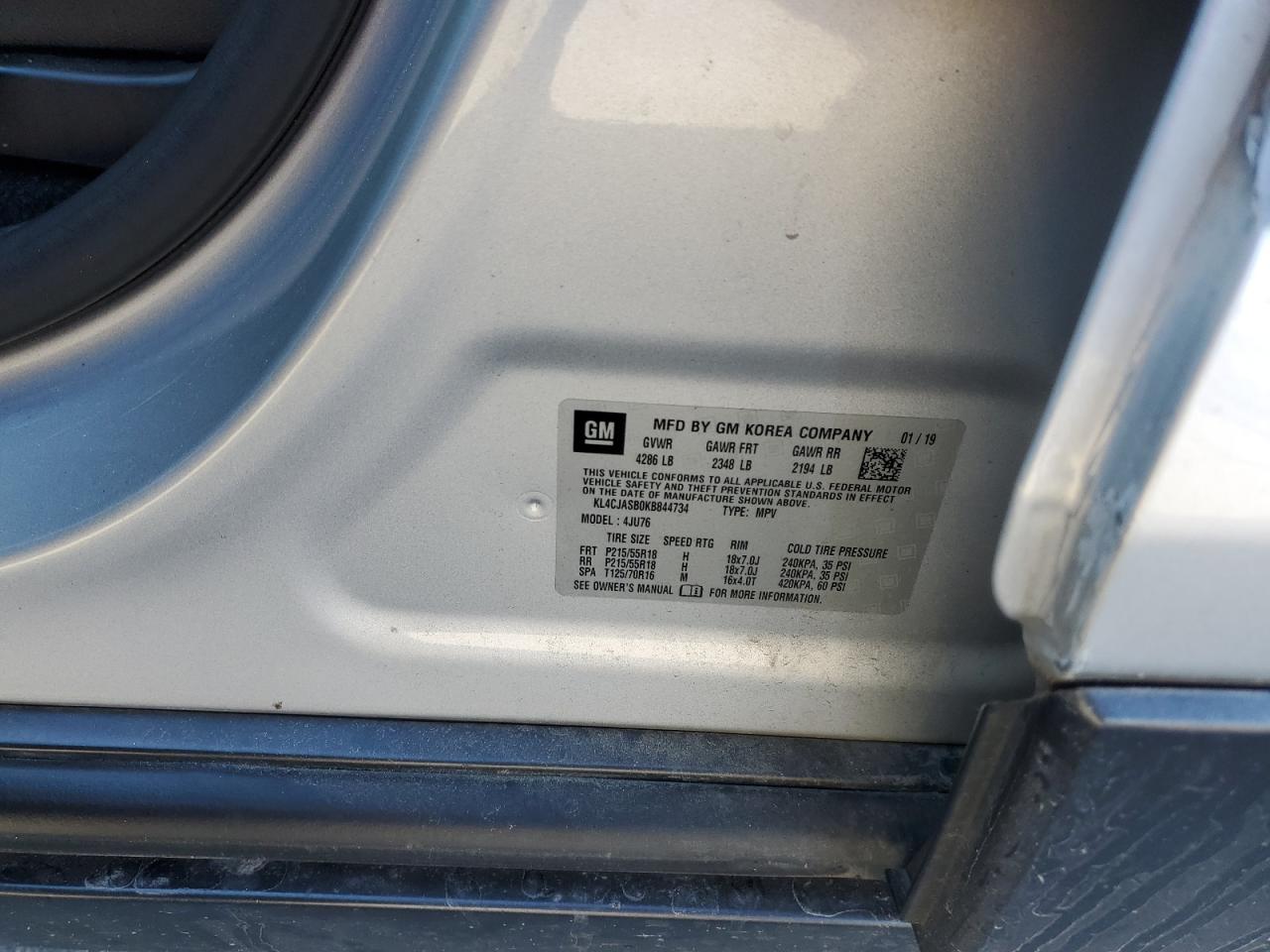 2019 Buick Encore Preferred VIN: KL4CJASB0KB844734 Lot: 85668135