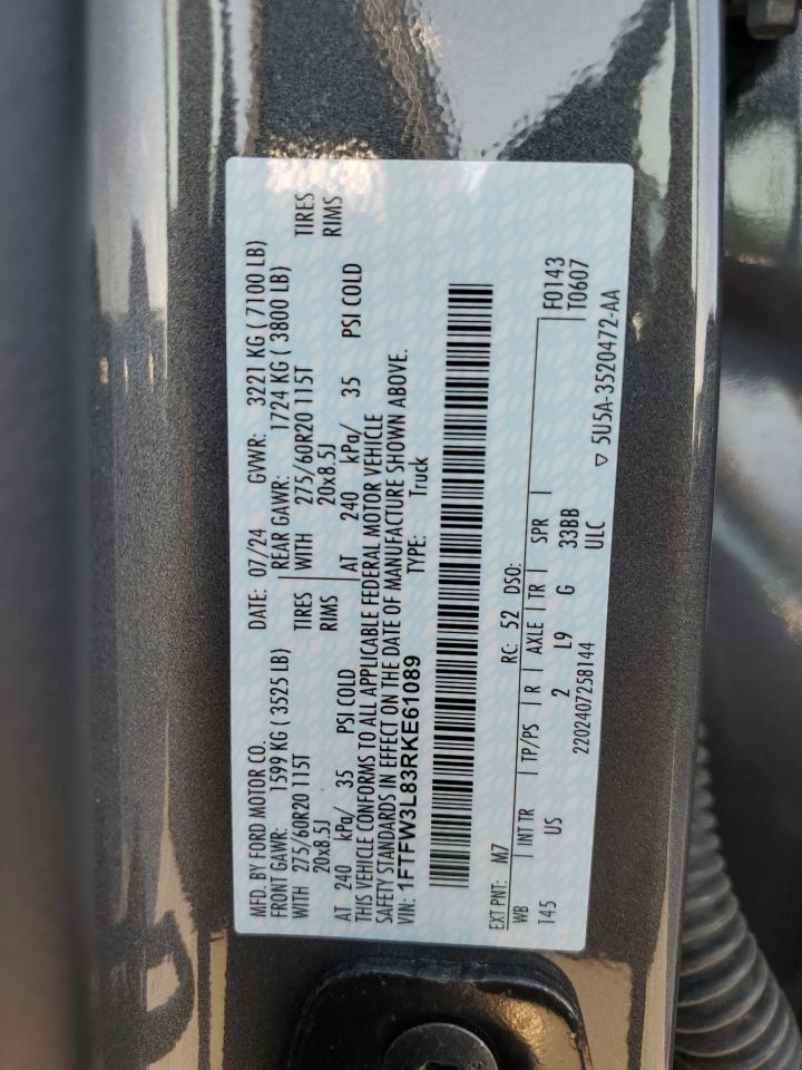 2024 Ford F150 Xlt VIN: 1FTFW3L83RKE61089 Lot: 87369165
