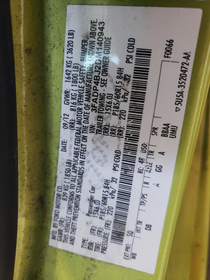 2013 Ford Fiesta Se VIN: 3FADP4BJ2DM140943 Lot: 84914915