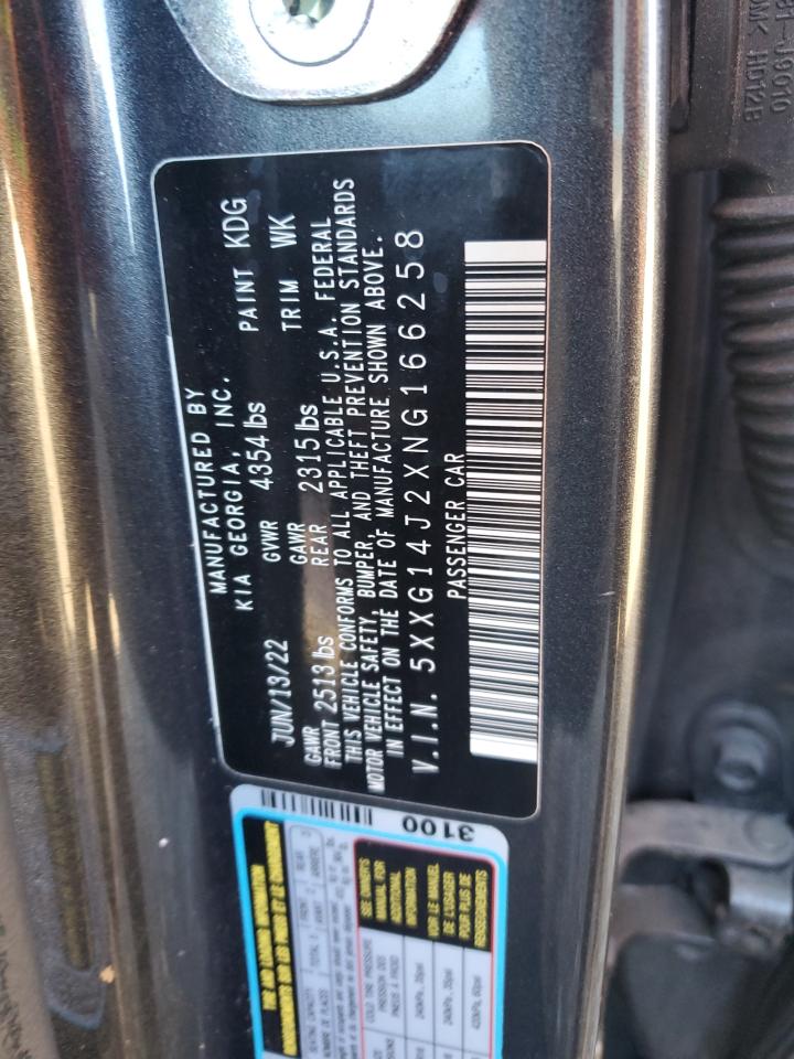 2022 Kia K5 Lxs VIN: 5XXG14J2XNG166258 Lot: 85955975