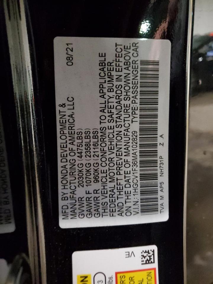 2021 Honda Accord Sport VIN: 1HGCV1F36MA102829 Lot: 86891155