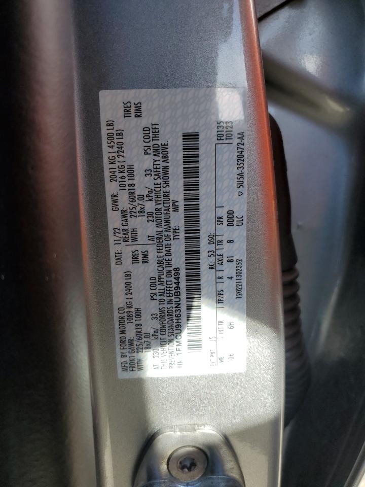 2022 Ford Escape Sel VIN: 1FMCU9H63NUB94498 Lot: 89865765