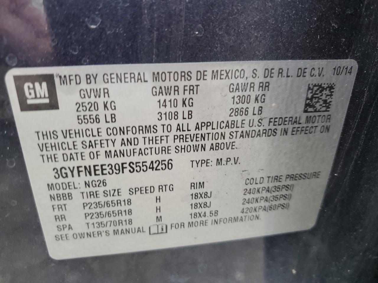 2015 Cadillac Srx Luxury Collection VIN: 3GYFNEE39FS554256 Lot: 90017185