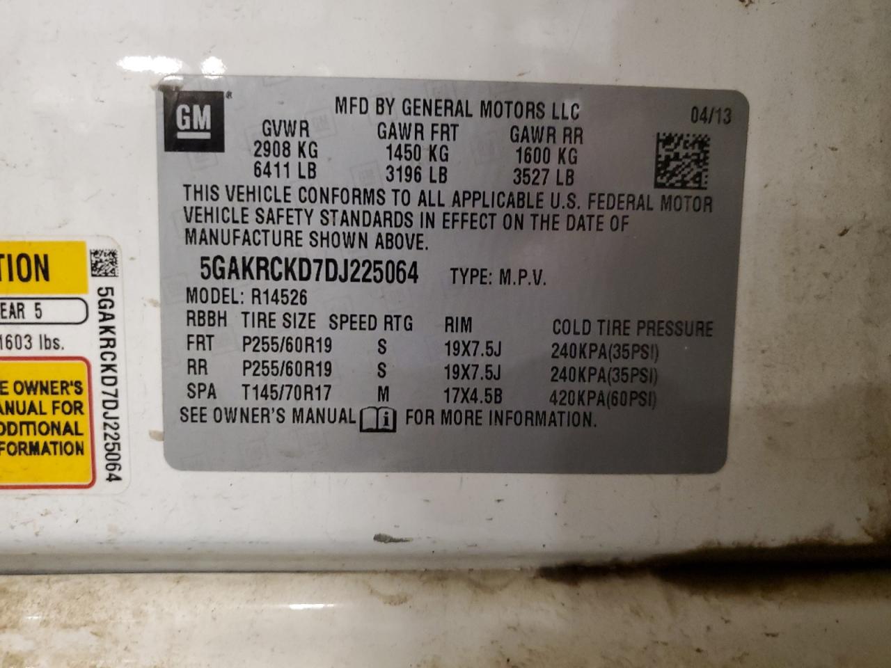 2013 Buick Enclave VIN: 5GAKRCKD7DJ225064 Lot: 86667695