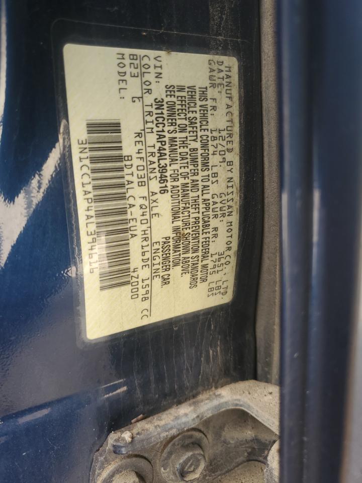 2010 Nissan Versa S VIN: 3N1CC1AP4AL394616 Lot: 86853855