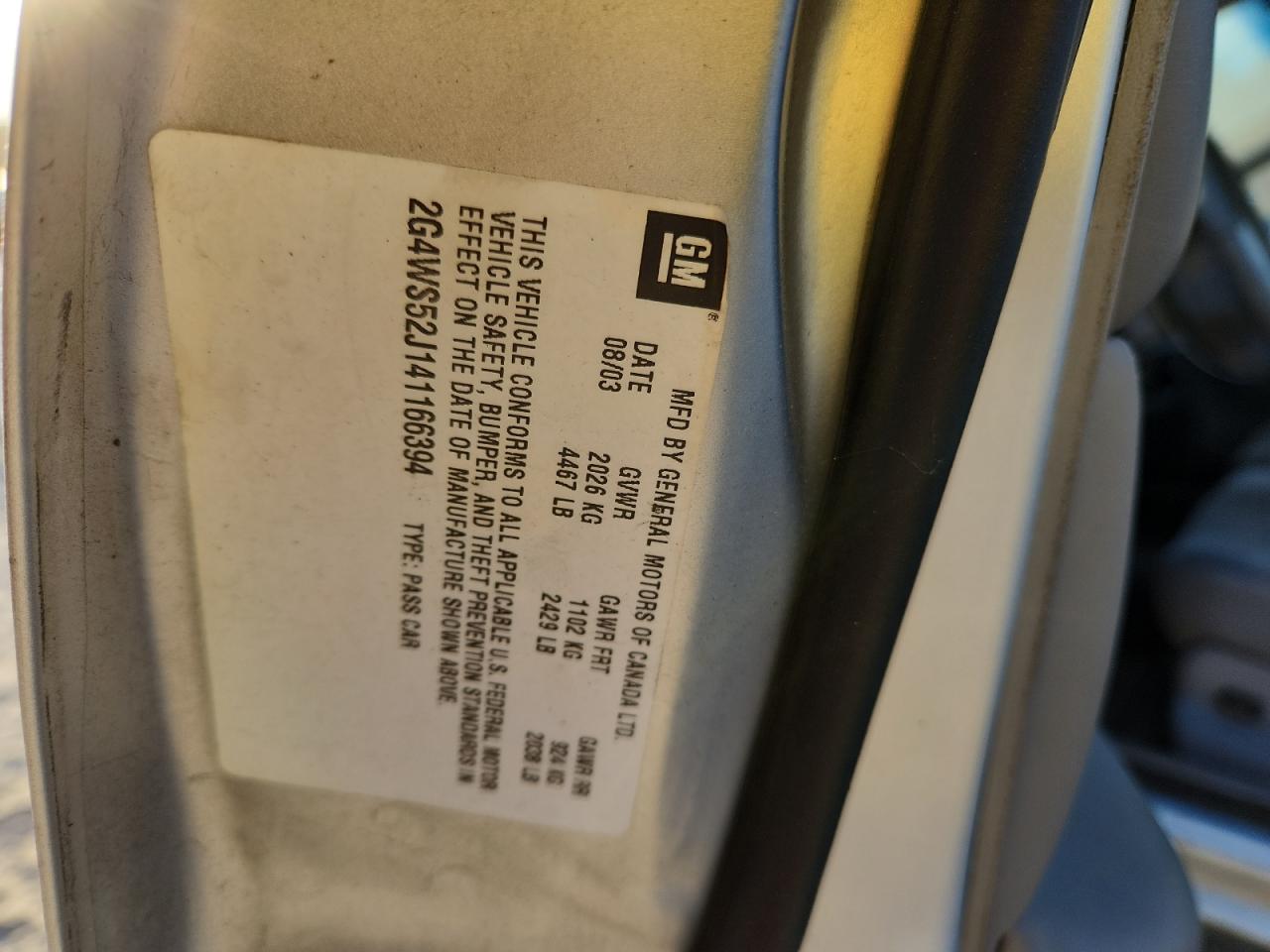 2004 Buick Century Custom VIN: 2G4WS52J141166394 Lot: 89805105