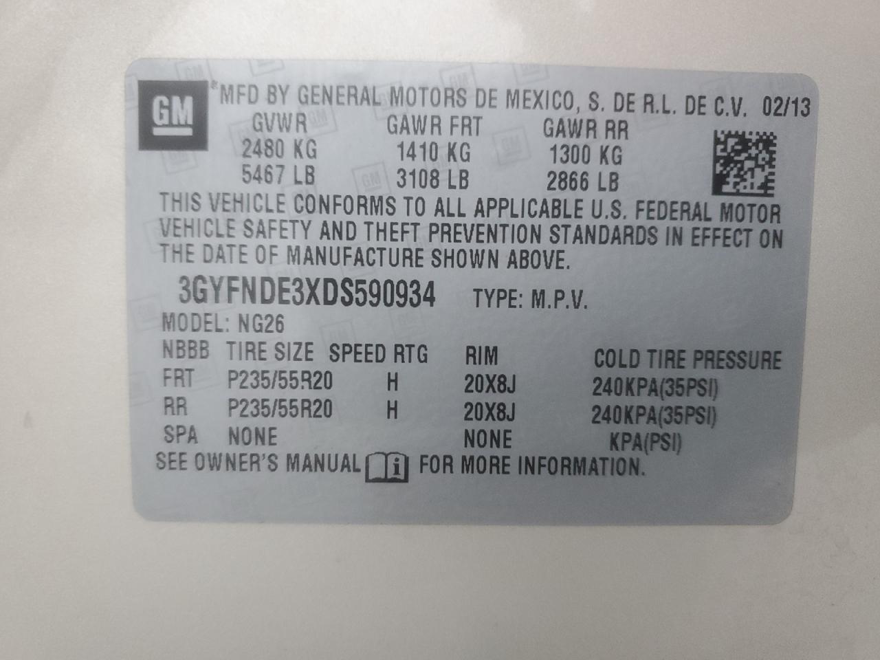 2013 Cadillac Srx Performance Collection VIN: 3GYFNDE3XDS590934 Lot: 82767525