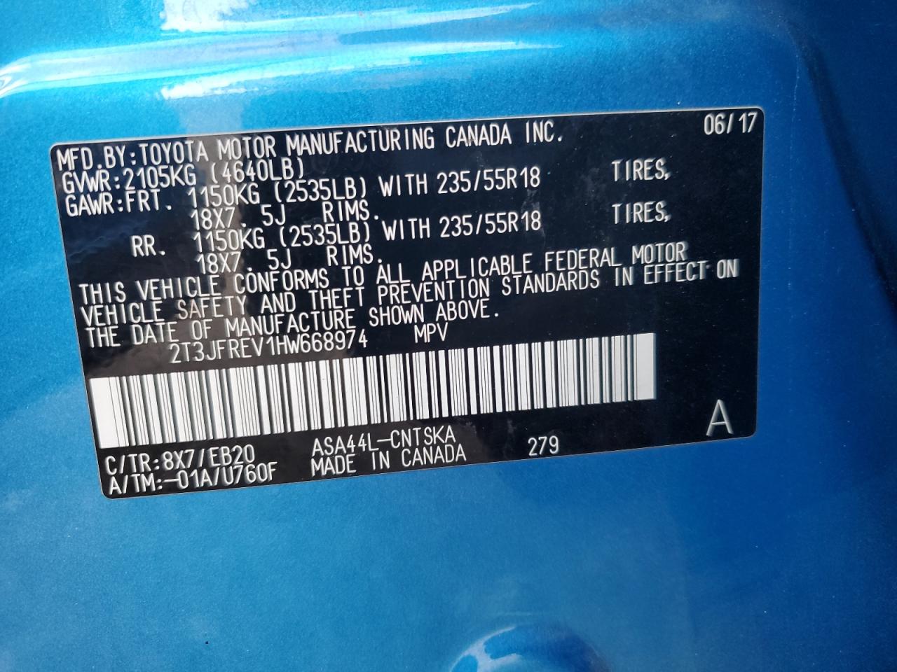 2017 Toyota Rav4 Se VIN: 2T3JFREV1HW668974 Lot: 89700705