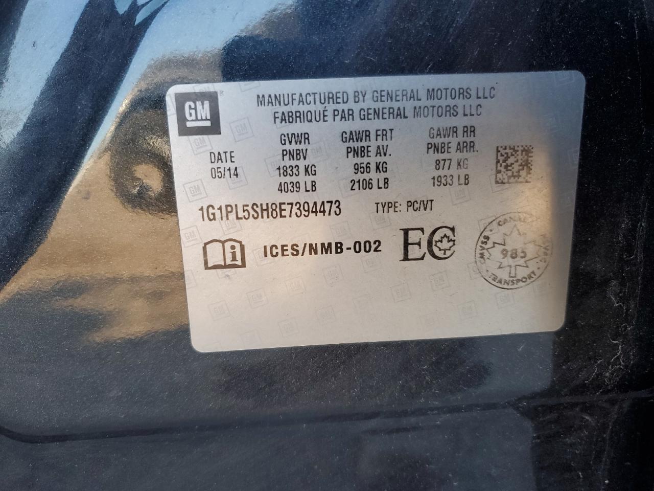 2014 Chevrolet Cruze Ls VIN: 1G1PL5SH8E7394473 Lot: 84392965