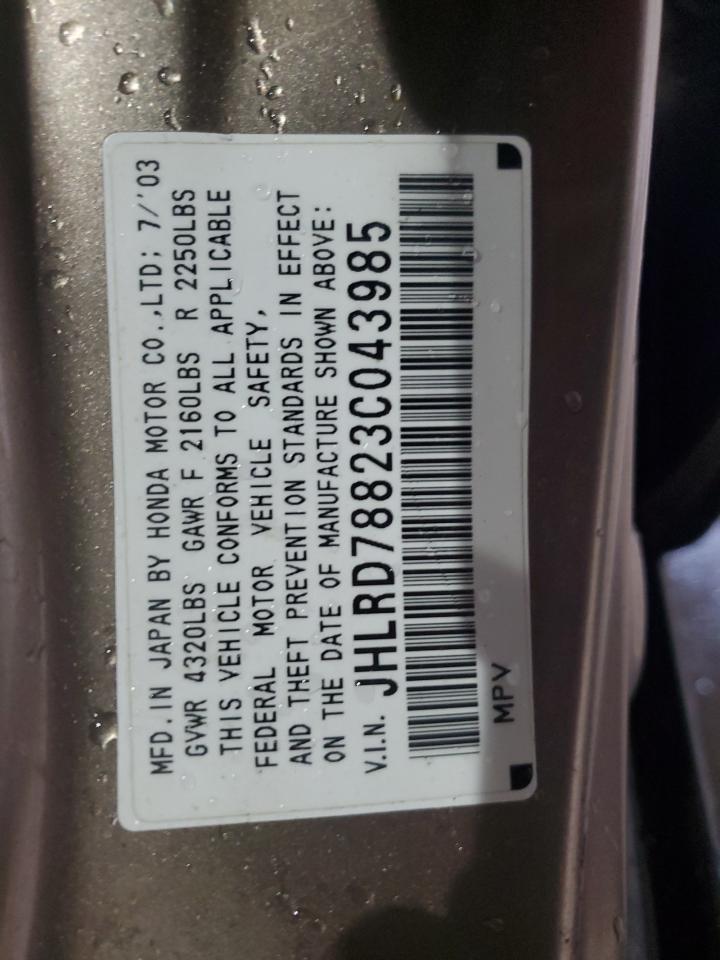 2003 Honda Cr-V Ex VIN: JHLRD78823C043985 Lot: 85737835