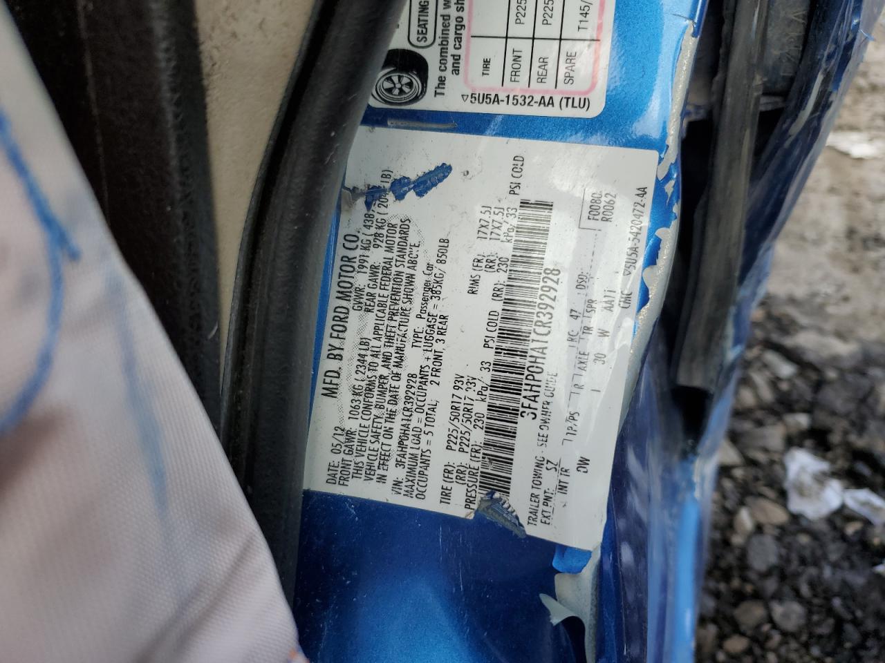 2012 Ford Fusion Se VIN: 3FAHP0HA1CR392928 Lot: 90976325