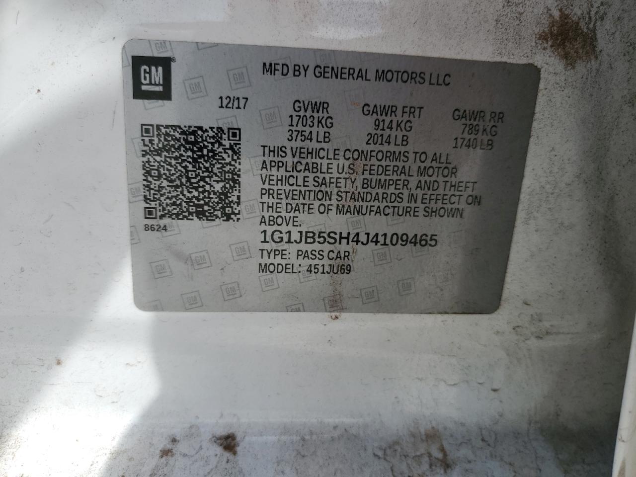 2018 Chevrolet Sonic Ls VIN: 1G1JB5SH4J4109465 Lot: 82008935