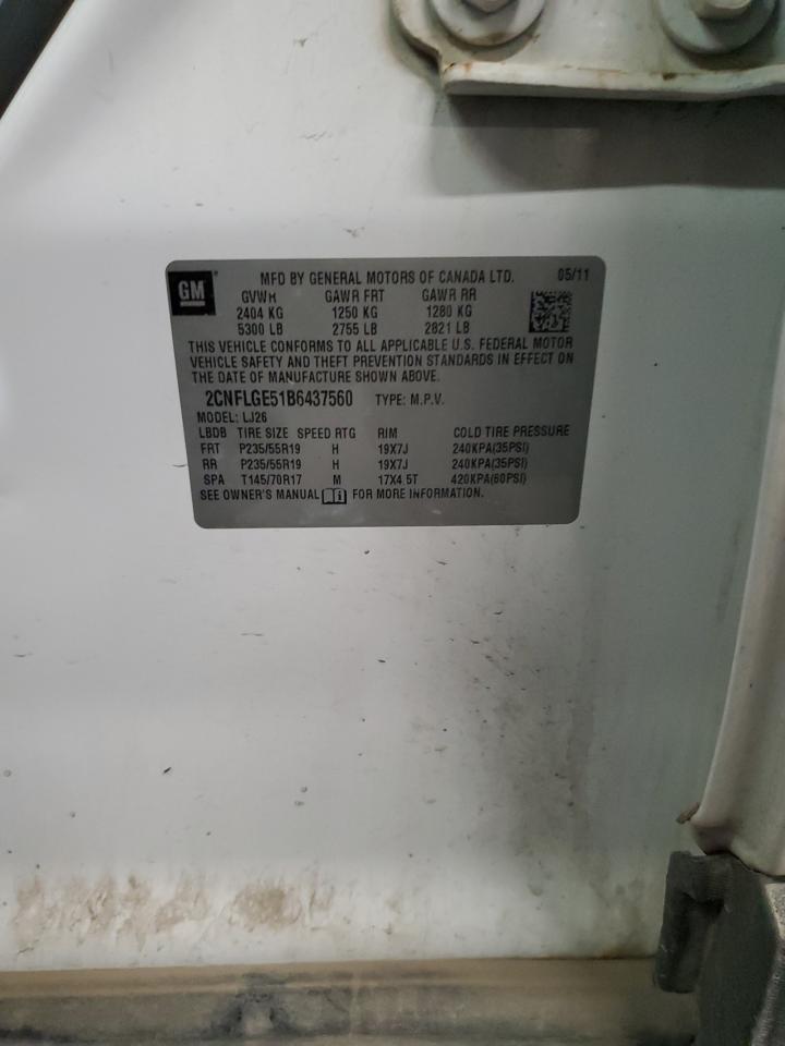 2011 Chevrolet Equinox Ltz VIN: 2CNFLGE51B6437560 Lot: 85307495