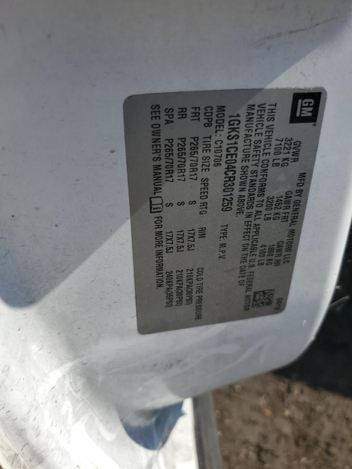 2012 GMC Yukon Slt VIN: 1GKS1CE04CR301259 Lot: 82212545