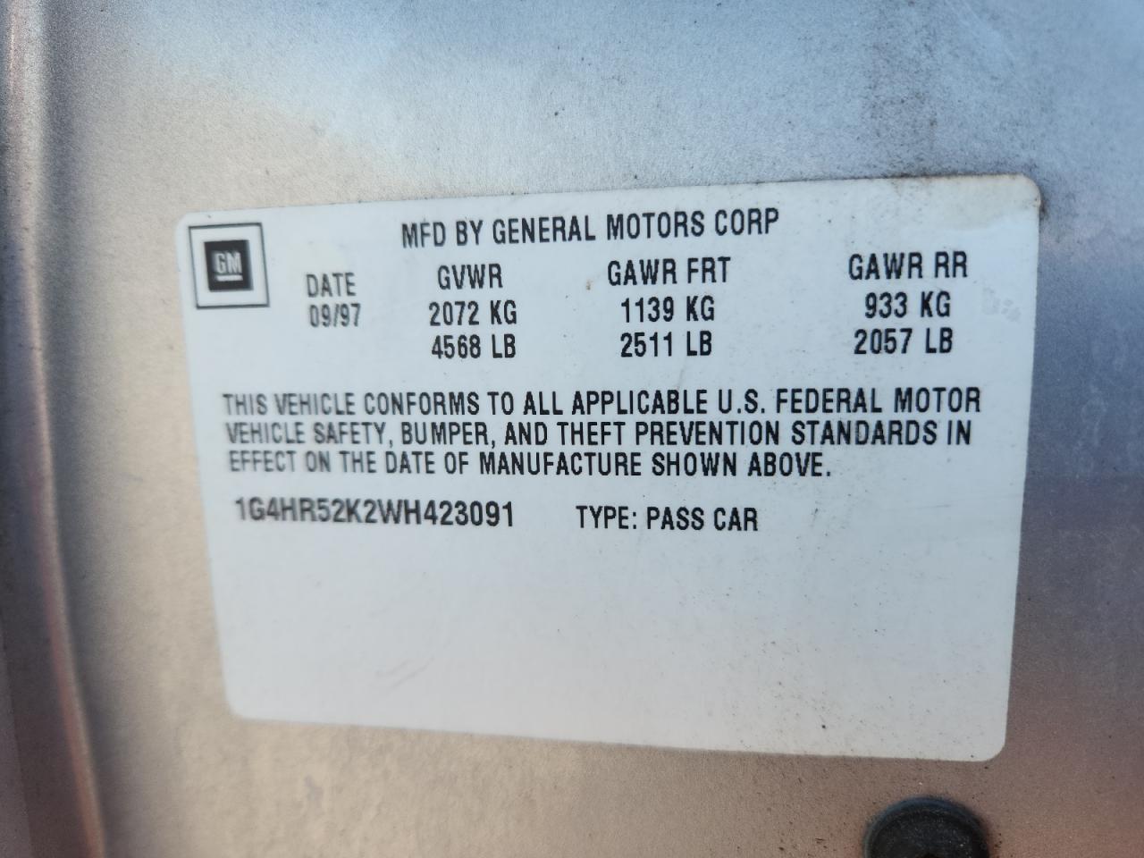 1998 Buick Lesabre Limited VIN: 1G4HR52K2WH423091 Lot: 90089825