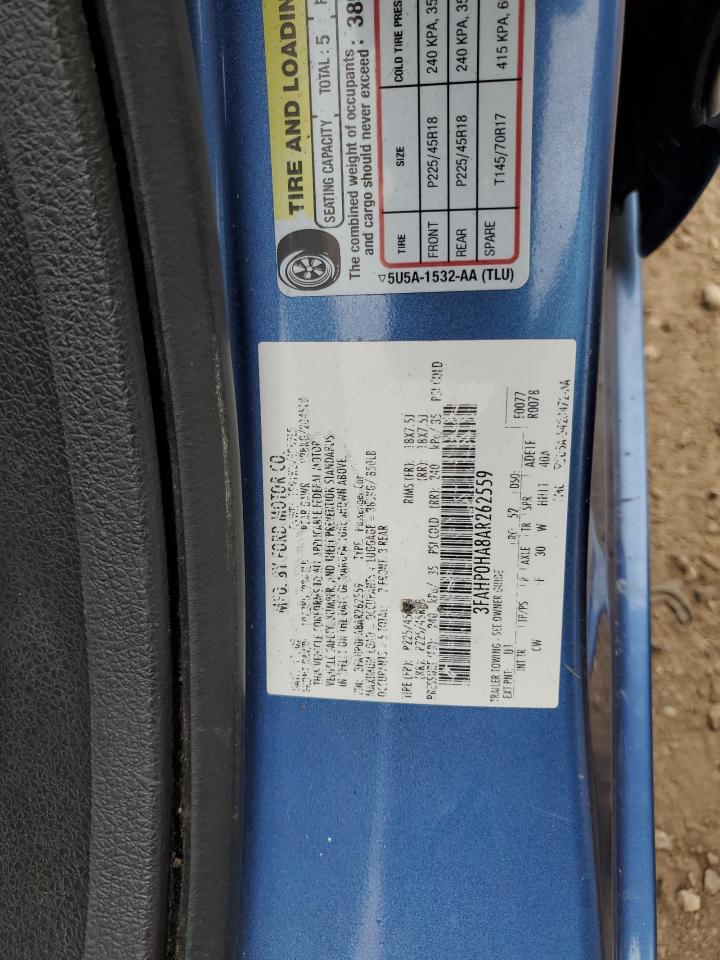 2010 Ford Fusion Se VIN: 3FAHP0HA8AR262559 Lot: 82406975