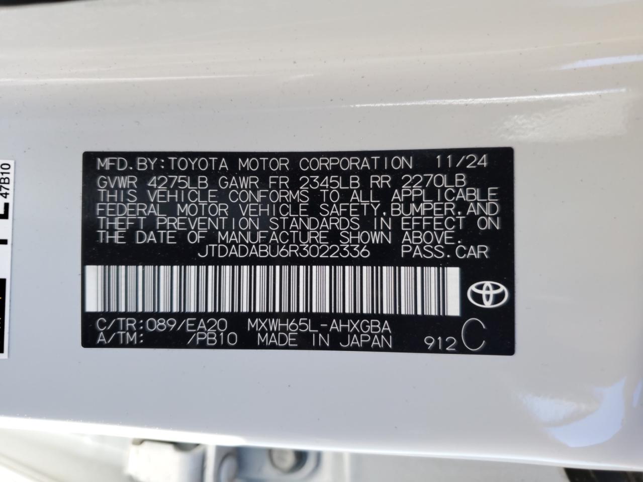 2024 Toyota Prius Le VIN: JTDADABU6R3022336 Lot: 82320735