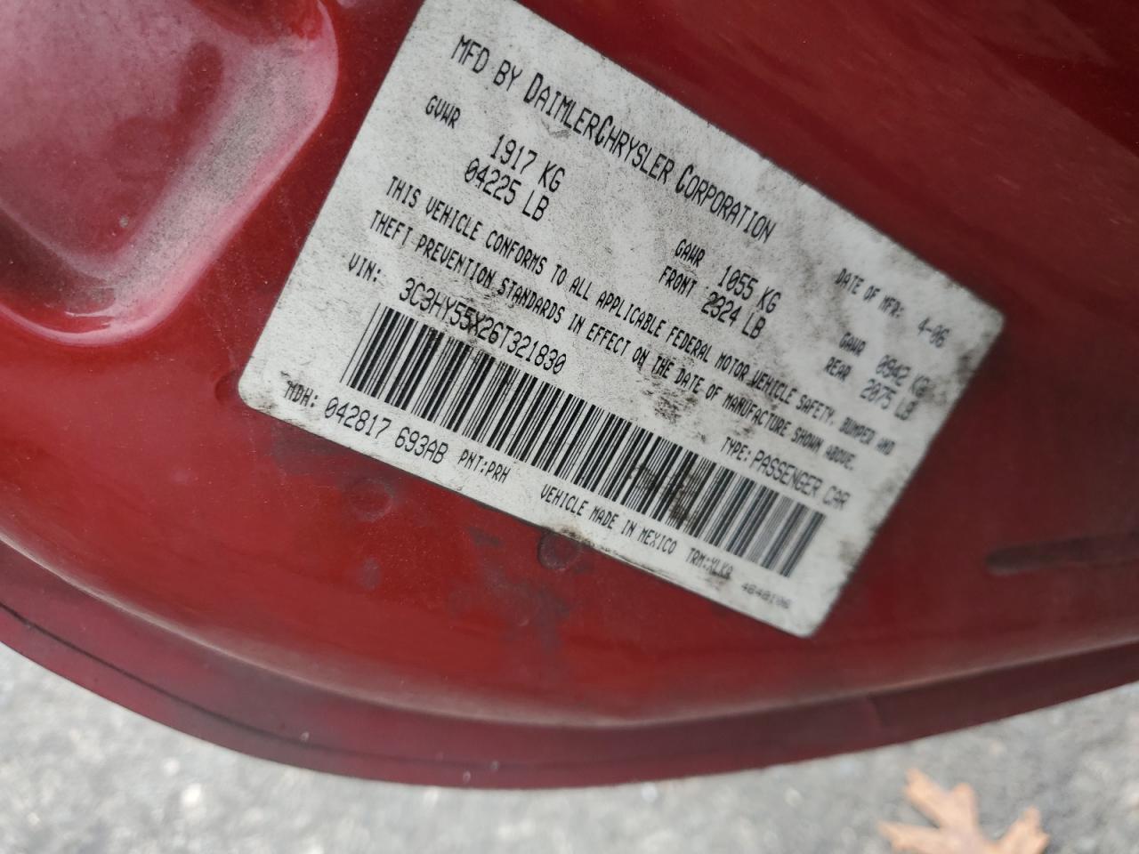 2006 Chrysler Pt Cruiser Touring VIN: 3C3HY55X26T321830 Lot: 90481665