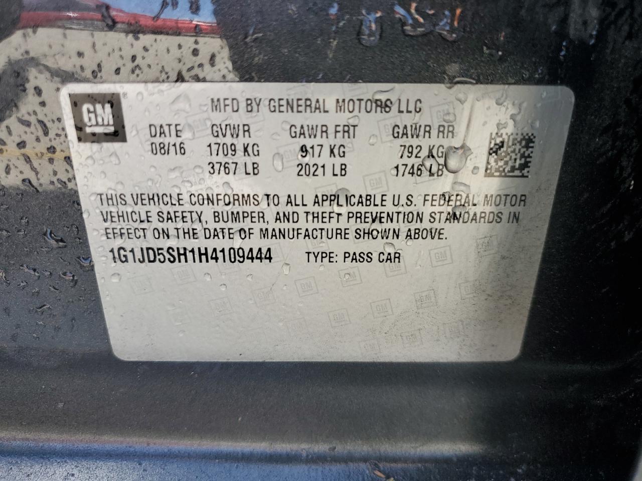 2017 Chevrolet Sonic Lt VIN: 1G1JD5SH1H4109444 Lot: 84795355