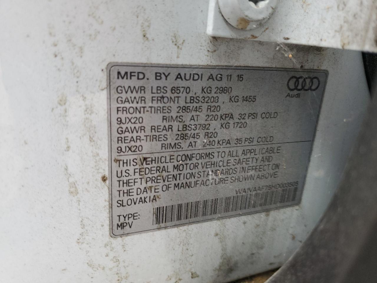 2017 Audi Q7 Prestige VIN: WA1VAAF75HD003505 Lot: 85413345