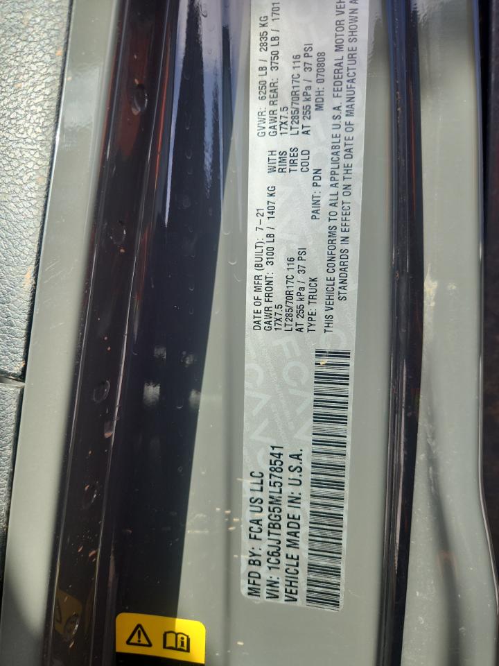 2021 Jeep Gladiator Rubicon VIN: 1C6JJTBG5ML578541 Lot: 82482675