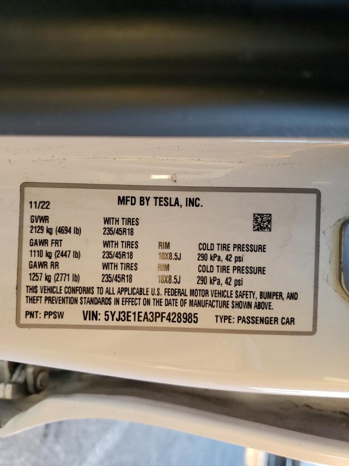 2023 Tesla Model 3 VIN: 5YJ3E1EA3PF428985 Lot: 90607935