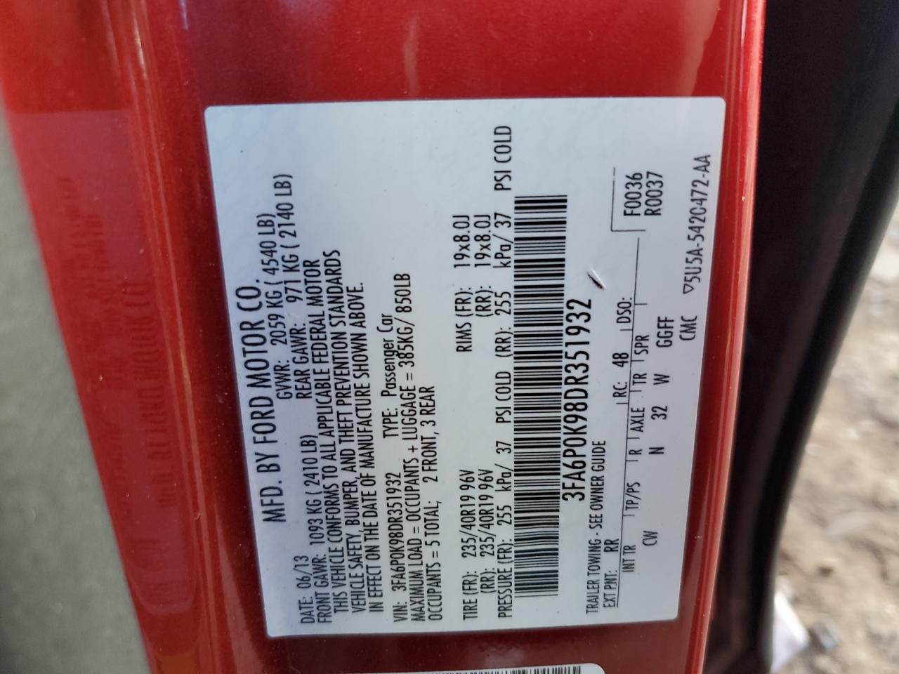 2013 Ford Fusion Titanium VIN: 3FA6P0K98DR351932 Lot: 84923185