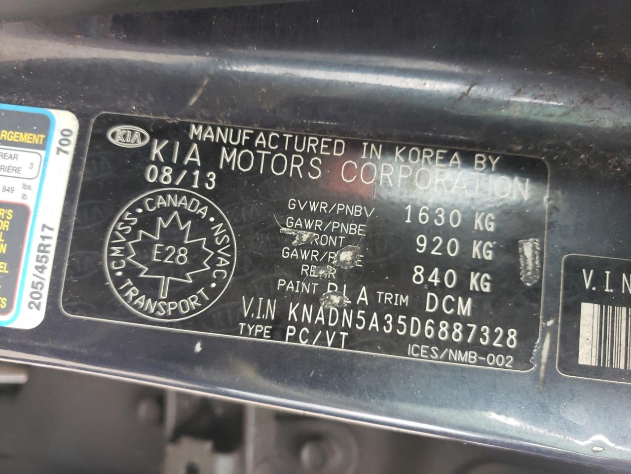 2013 Kia Rio Ex VIN: KNADN5A35D6887328 Lot: 84996165